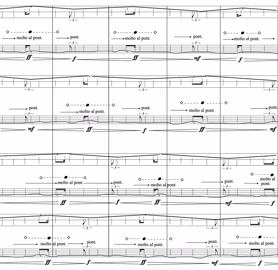 Score excerpt of Sentire con tatto, string quartet by Daniela Terranova
